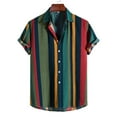 thumbnail image 2 of SSAAVKUY Men's Shirts Summer Casual Resort Striped Contrast Color Top Lapel Printed Short Sleeve Cuban Shirts Multicolor M, 2 of 9