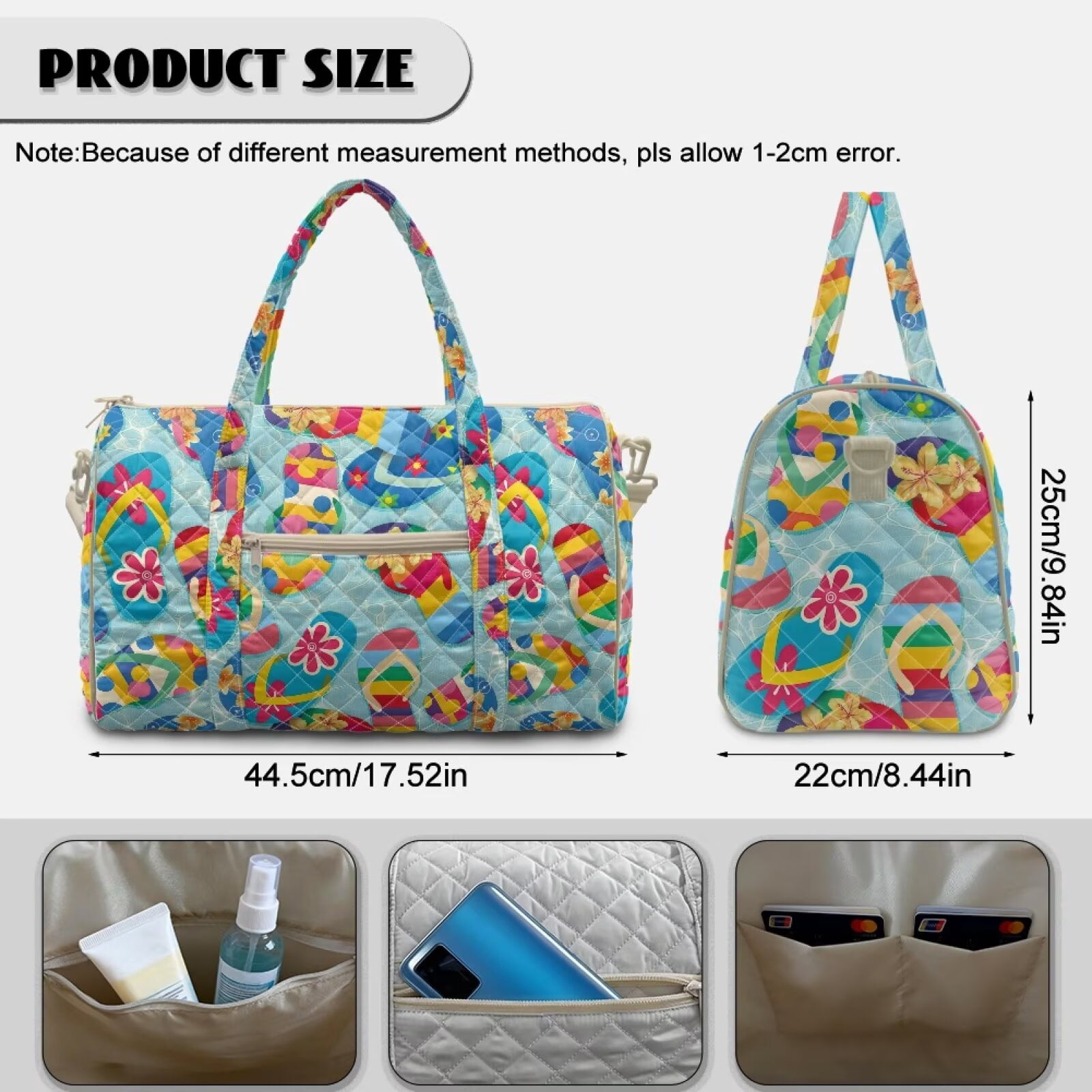 Pzuqiu Large Quilted Weekender Bag for Women Colorful Flower Lightweight Puffy Travel Duffle Carry On Tote with Adjustable Shoulder Strap for Gym, Overnight Trips Vintage Handbags