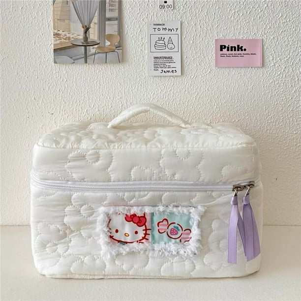 Bolsa de cosméticos Kawaii de Hello Kitty Sanrio, bolsa de viaje portátil, bolsa de aseo portátil de gran capacidad, almacenamiento de productos de cuidado
