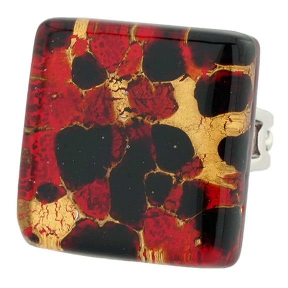 GlassOfVenice Murano Glass Venetian Reflections Square Adjustable Ring - Black Red