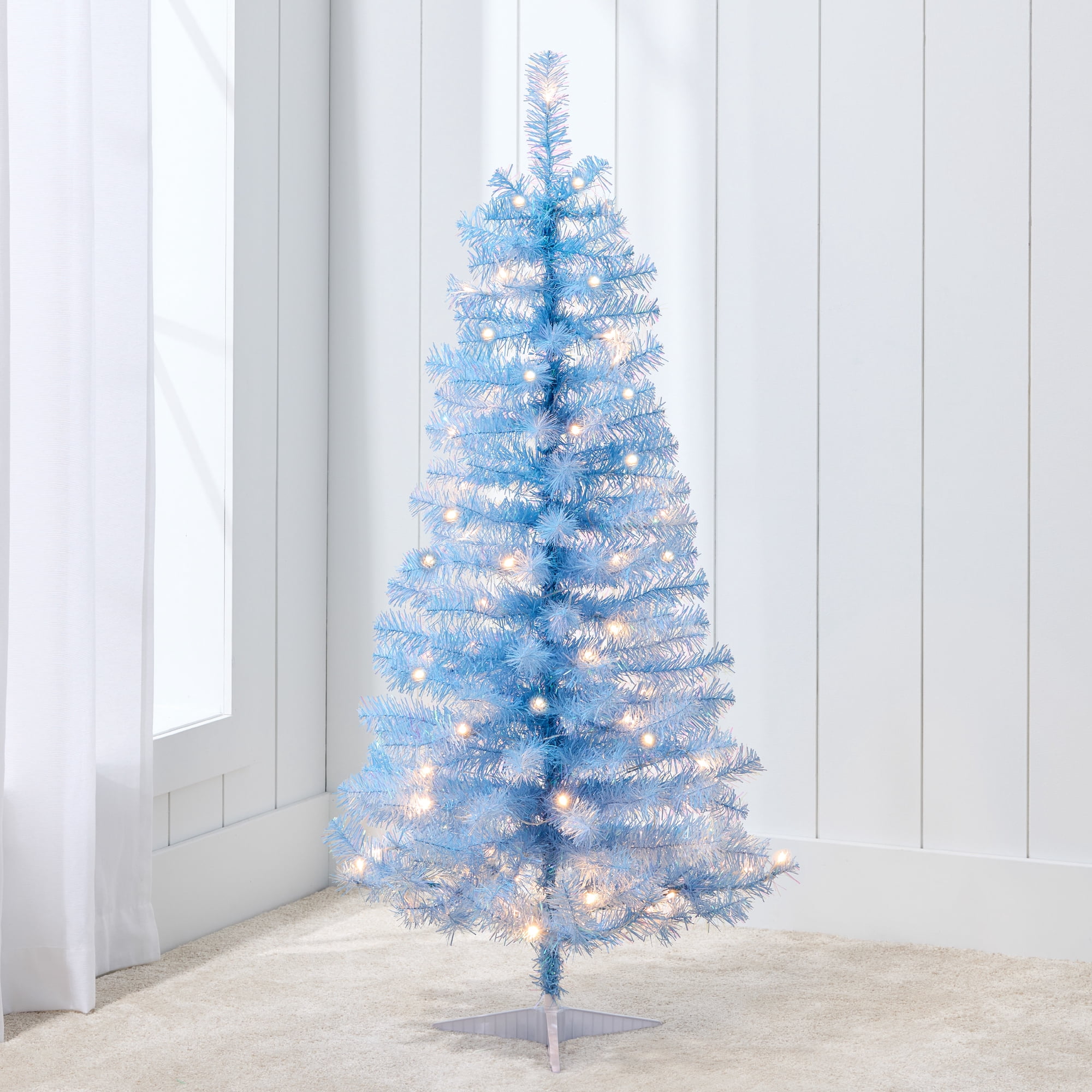 Best Choice Products 4ft Prelit Colored Christmas Tree, Artificial Tree Holiday Decor w/ 70 LED Lights - Baby Blue Tinsel