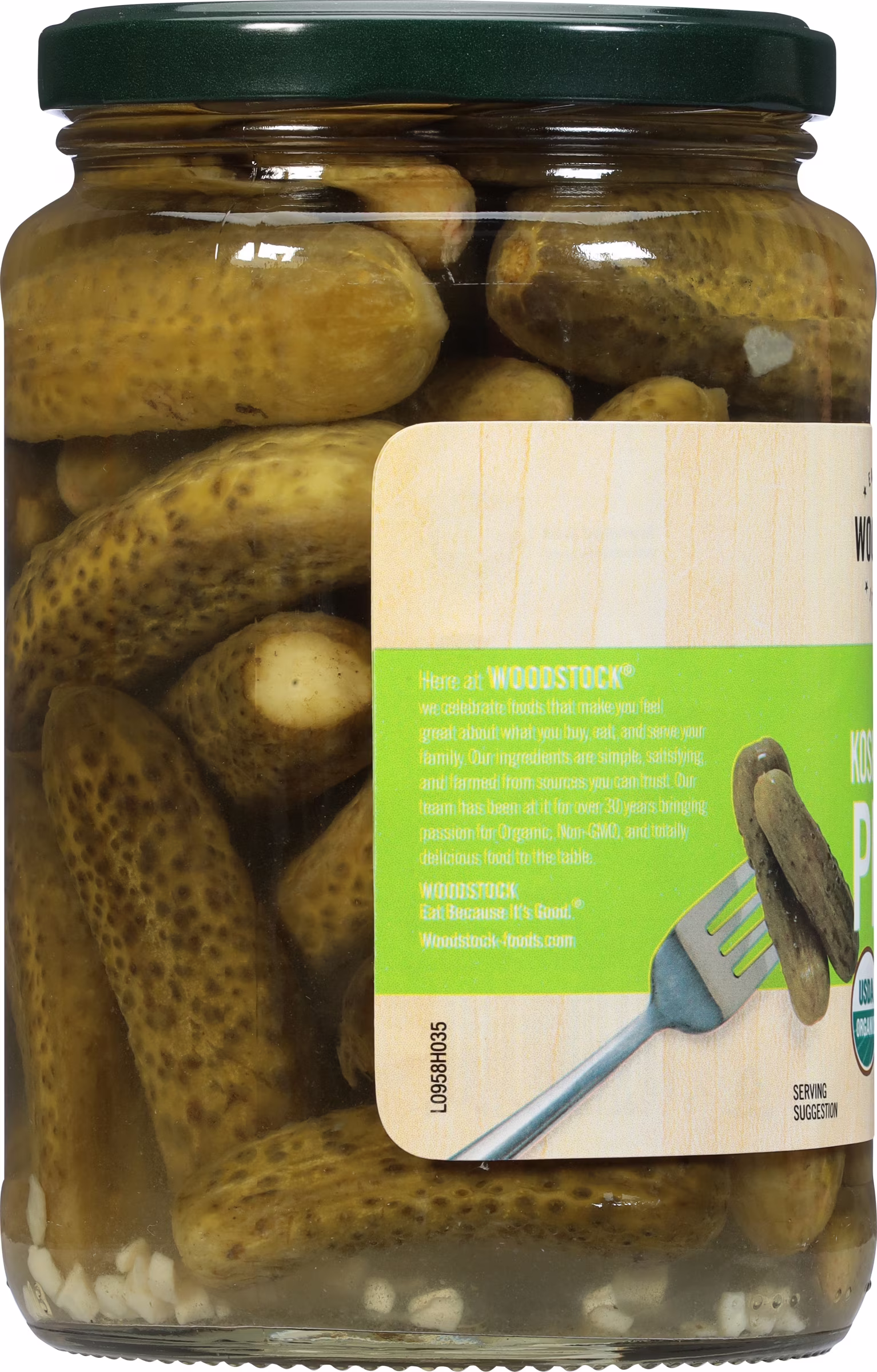 (3 pack) Woodstock Foods Organic Kosher Baby Dill Pickles, 24 oz Jar, Serving Size 2 Pickles, Servings Per Container 14