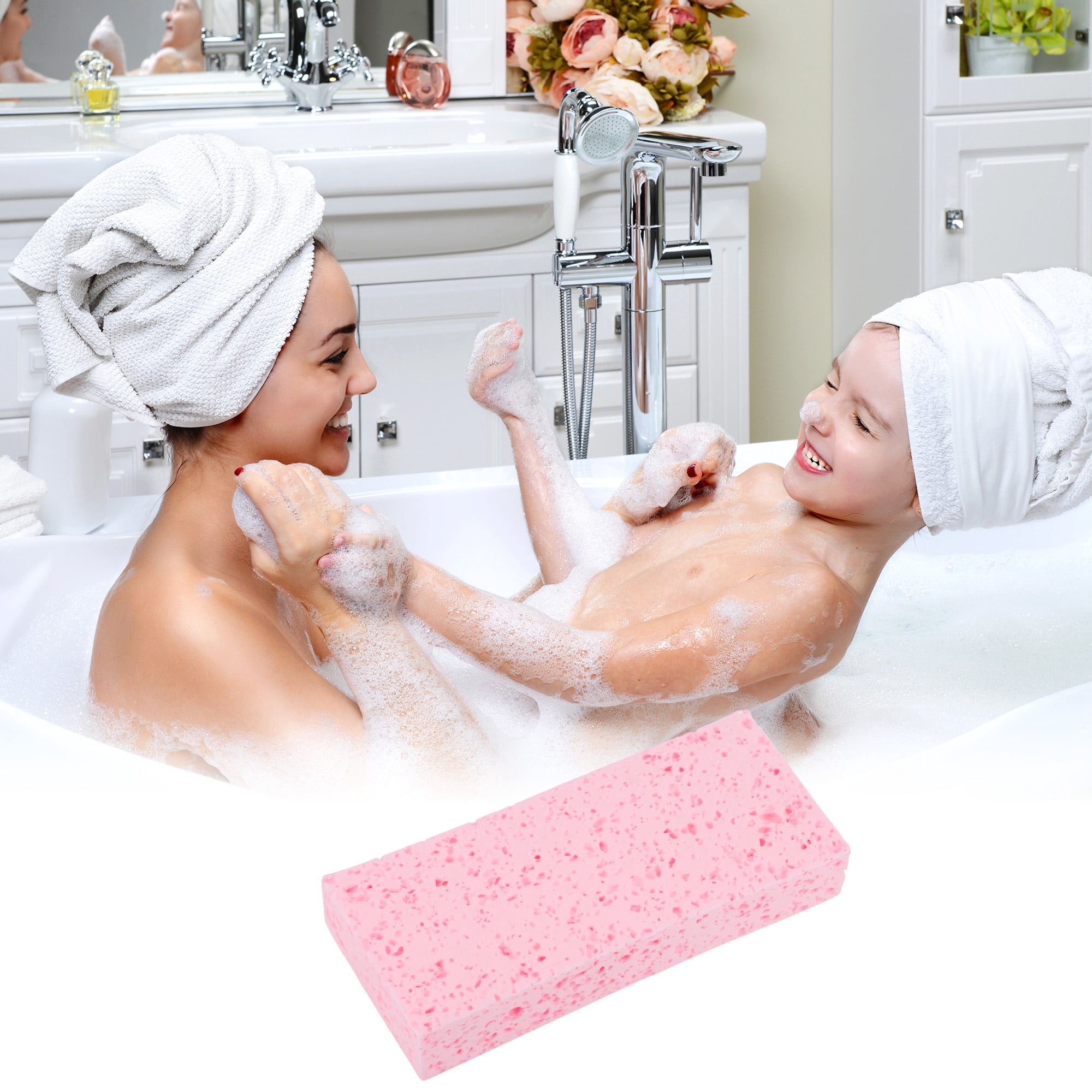 Unique Bargains Honeycombs Rectangular Bath Sponge Body Scrubber 1 Pc Pink