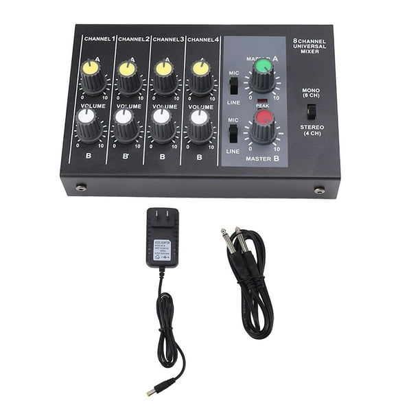 Mini mixeur de son 8 entrées 2 sorties 4 canaux stéréo et 8 canaux mono pour microphone, mixeur de ligne pour studio, scène, petits clubs, bars