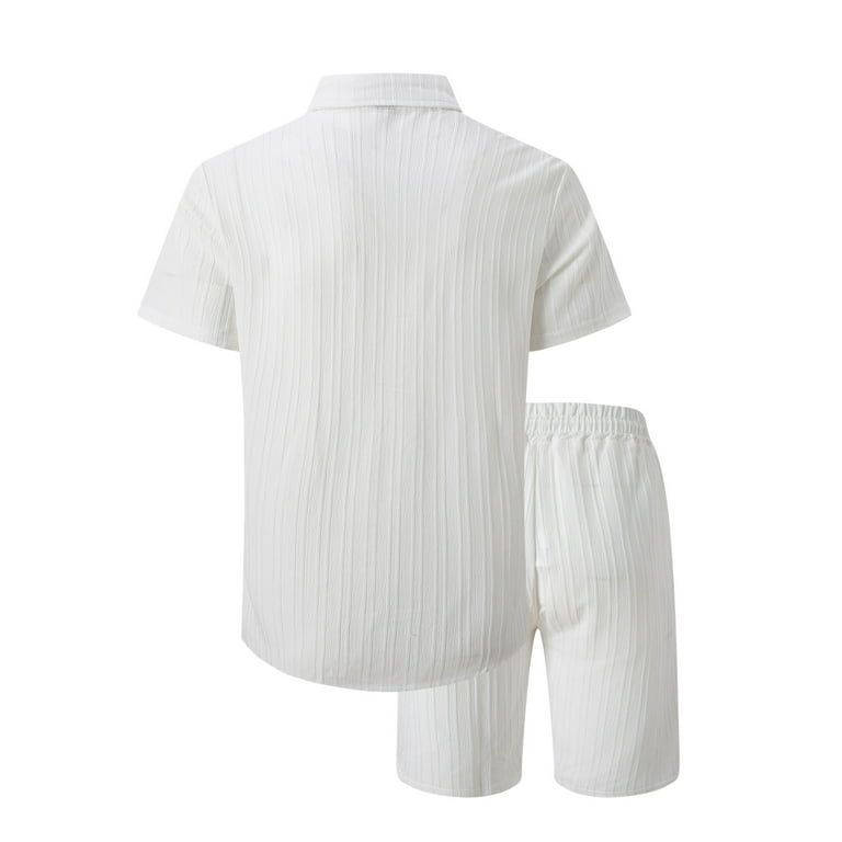 RYDCOT Men Cotton Linen Sets Outfits Piece Summer Short Sleeve