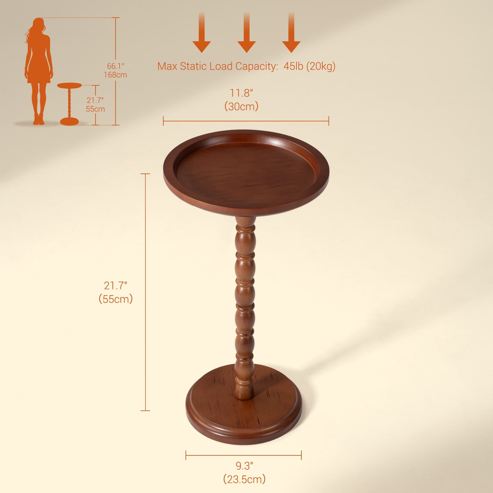 Hearthlight Home Round Side Table, Small Drink Table End Table with Solid Wood Leg for Living Room Bedroom Office,Brown,12inch