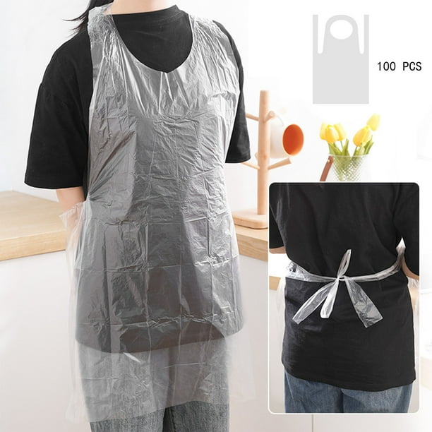 Delantales de plástico desechables transparentes | Babero de cocina sin mangas impermeable grueso | Tamaño adulto | 60x95cm | Fácil de usar | Uso Único | Paquete de 100 a granel | Preparación de