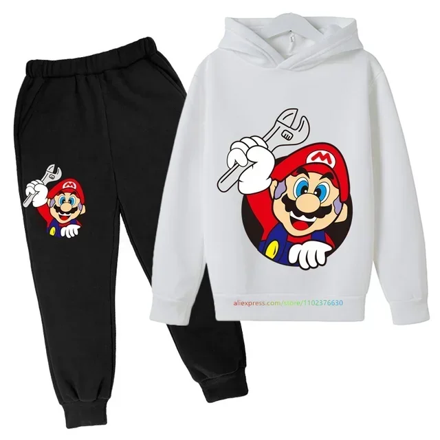 Traje de algodón con capucha de Super Mario bros para niño Y niña, ropa deportiva con capucha, conjuntos de Pokémon, 2, 5, 6, 7, 8, 9, 10, 11, 12 años