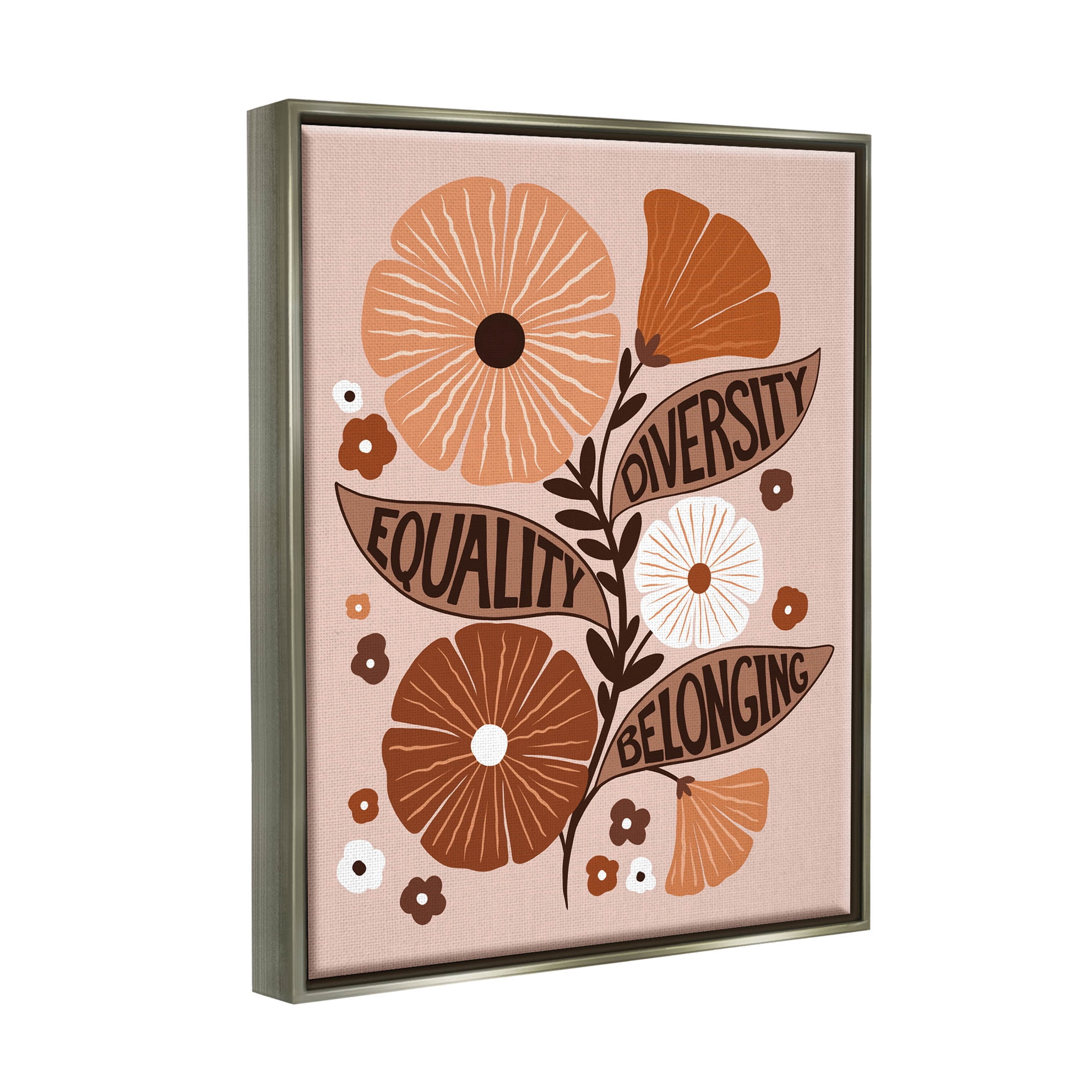 Stupell Industries Equality Diversity Belonging Flowers Graphic Art Luster Gray Floating Framed Canvas Print Wall Art, Design by Jo Taylor