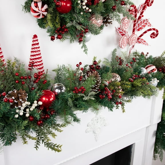 Northlight Pre-Decorated Ornaments and Pinecones Artificial Christmas Garland - 7' x 14" - Unlit