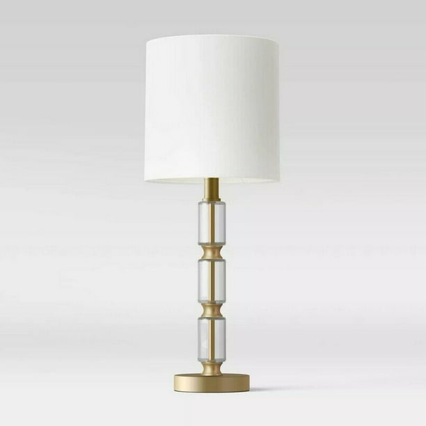 Glass Stacked Cylinder With Brass Detail Table Lamp Clear Com Brass Detail Table Lamp Clear, Bubble Glass With Brass Detail Large Lamp Base Clear Threshold