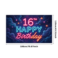 thumbnail image 2 of Neon Sign Happy Birthday Banner Colorful Design 16th Birthday Party Celebration Backdrop for Teen Party Night Decoration, 2 of 7