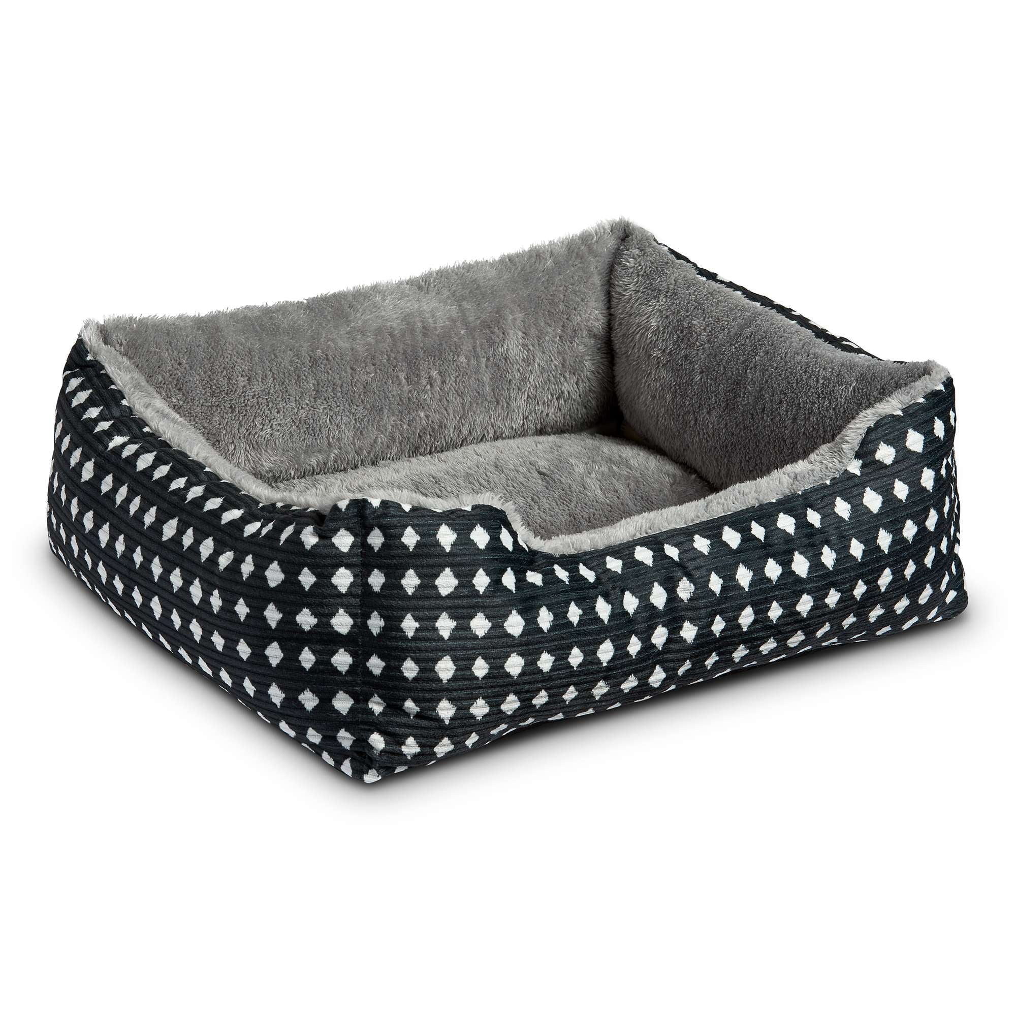 Vibrant Life Small Cuddler Pet Bed, Black and White Diamonds, 19" x 15"