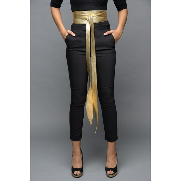 Leather brass buckle obi belt, Mothers day gift, leather wrap belt, metallic belt, leather belt, gift for her, long wide belt - Gitas Portal