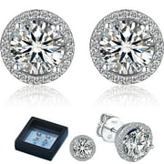 Atobao Moissanite Earrings, luxury Engagement Earring, D Color VVS1 Simulated Diamond 925 Sterling Silver Halo Earrings