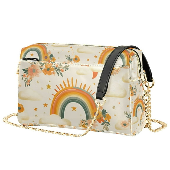 FORMRS Women Crossbody Purse with Chain Strap Vegan Leather Shoulder Handbag, Retro Rainbow
