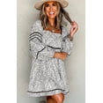 thumbnail image 5 of Women's Gray Floral Print Open Back Balloon Sleeve Mini Dress - Elegant Square Neck Design | [ZhiHiMeRi] | (US 12-14)L, 5 of 12