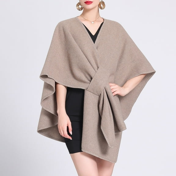 Hauaitttt Ladies Autumn Winter Imitation Collar Hooded Shawl Cape Ladies Woolen Coat Large Size Cardigan Winkle Scarf 1920s Womens Coat Hat Winter Womens Shawls / Capes 1920s Headpiece Warm Wraps for