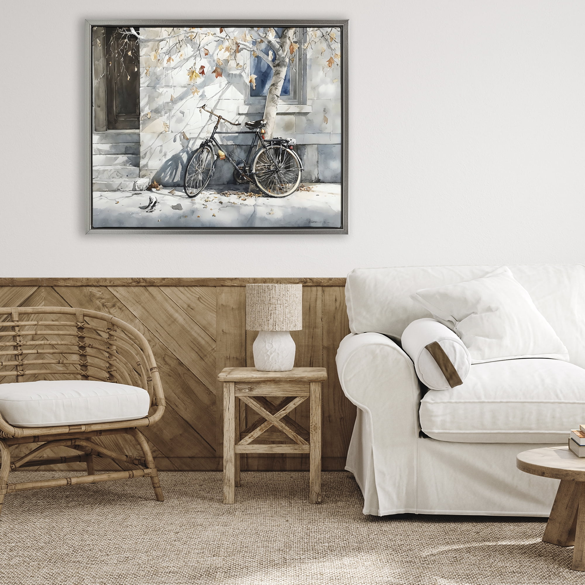 Stupell Industries Autumn Ride on Quiet Street Gray Framed Floater Canvas Wall Art, design by Franklyn Gregory