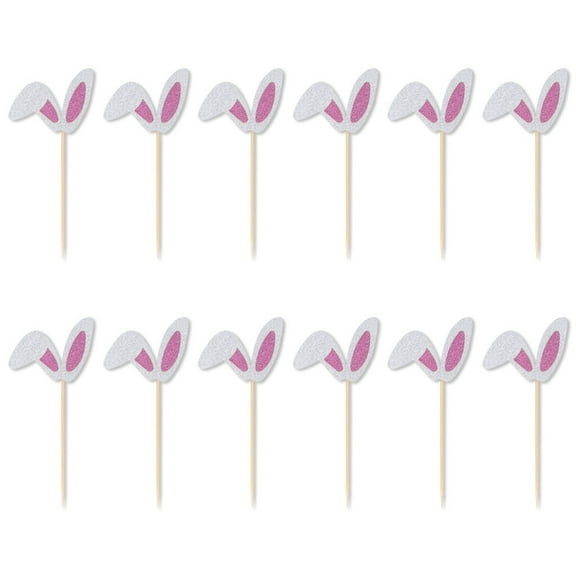 AOOOWER Rabbits Ear Cupcake Toppers Easters Cake Picks Set Suitable for Party Celebration