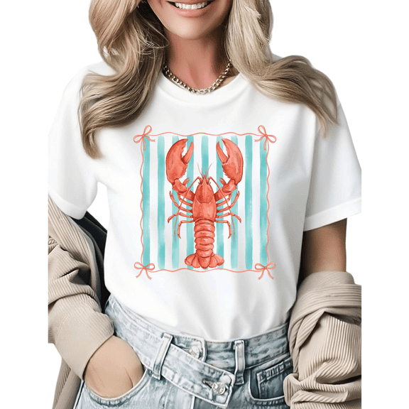 Nautical Beach Watercolor Lobster Preppy Style Graphic Tees Womans Tshirt S-5XL Tops