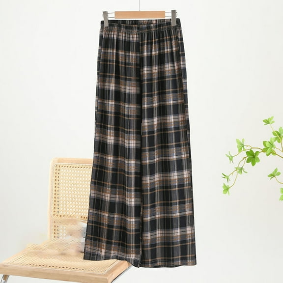 WXLWZYWL Womens Baggy Pants Winter Thicken Fleece Pants Plaid Pants High Waist Casual Pants Warm Comfy Straight Wide Leg Pants