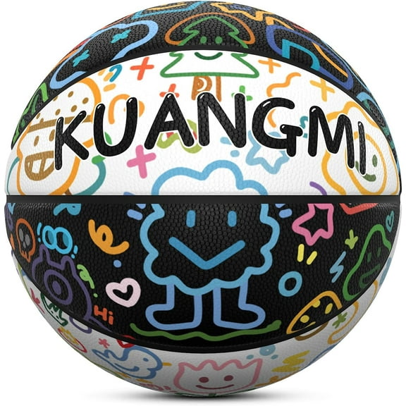 Kuangmi Children's Basketball Size 5 Colorful Graffiti Cartoon Pattern Outdoor Indoor Youth Training Ball