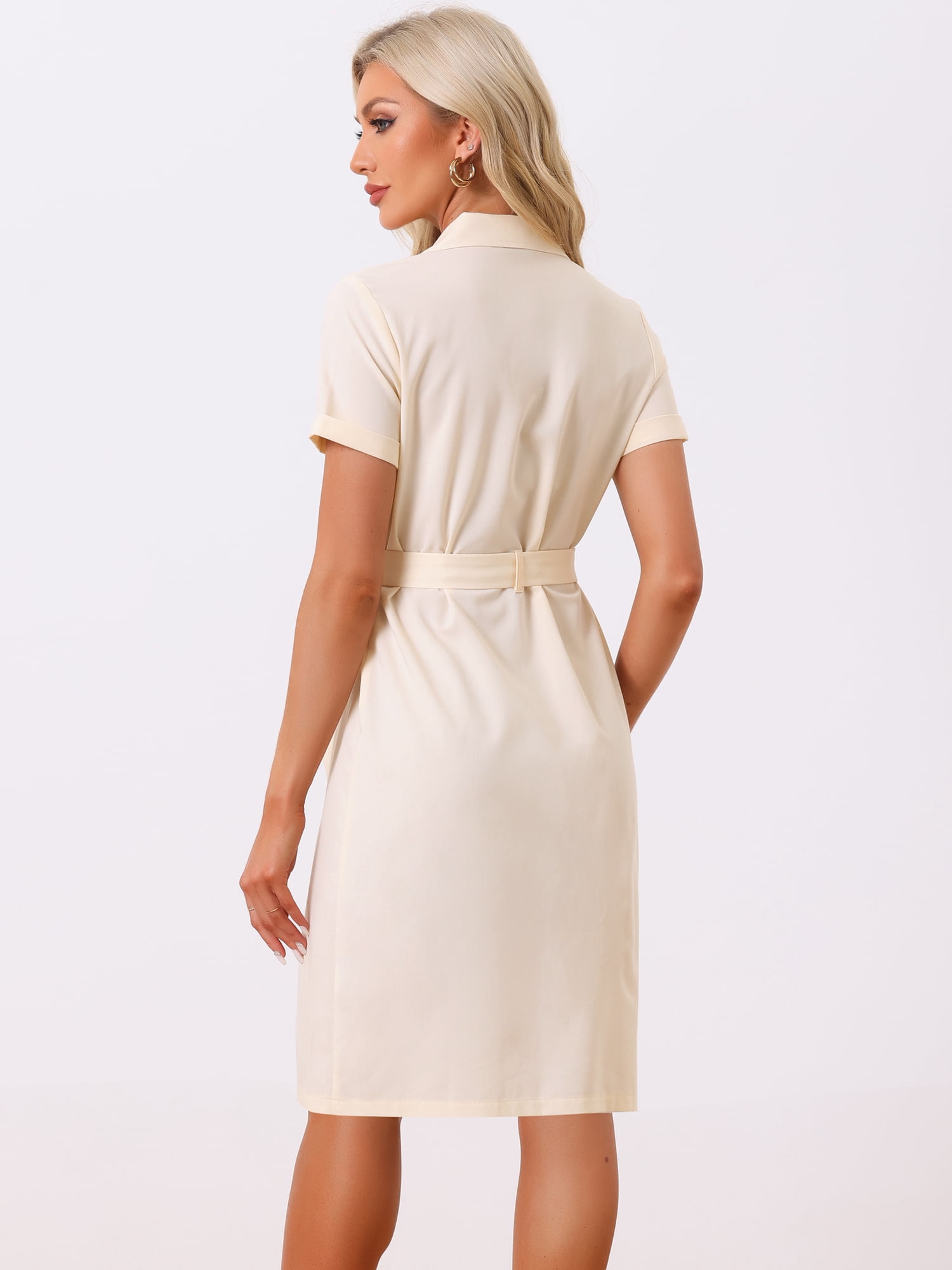 DARING DIVA Women's Short Sleeve Notched Lapel Double Breasted Blazer Dresses M Light Apricot