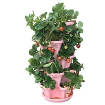 Strawberry Planter 5-Tier Pink - Stackable Garden Pots with Saucer - Vertical Gardening for Strawberries, Herbs, Flowers - Easy Assembly, Self-Watering