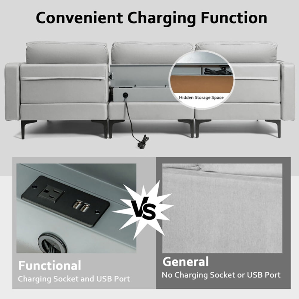 Finihen L-shaped Sectional Sofa Couch, Convertible Sectional Sofa, Modular L-shaped Sectional Sofa with Reversible Chaise and 2 USB Ports, for Living Room, Light Gray Finihen L-shaped Sectional Sofa Couch, Convertible Sectional Sofa, Modular L-shaped Sectional Sofa with Reversible Chaise and 2 USB Ports, for Living Room, Light Gray