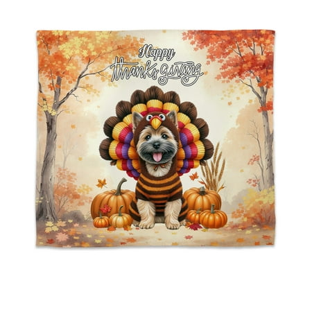 Happy Thanksgiving Cairn Terrier Turkey Costume Pumpkins Autumn Leaves Tapestry Cairns Dog Lover Wall Hanging Backdrop Home Decor - 130144