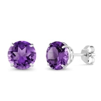 Gem Stone King 14K White Gold Purple Amethyst Stud Earrings for Women Men (2.40 Cttw, Gemstone February Birthstone, Round 7MM)