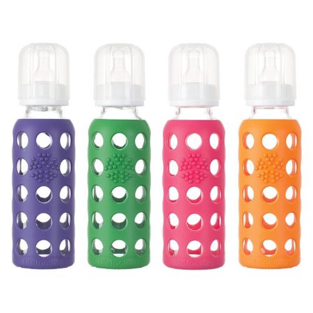 Lifefactory Glass Baby Bottles 9 Ounce - 4 Pack (Royal Purple, Grass Green, Raspberry, Orange)