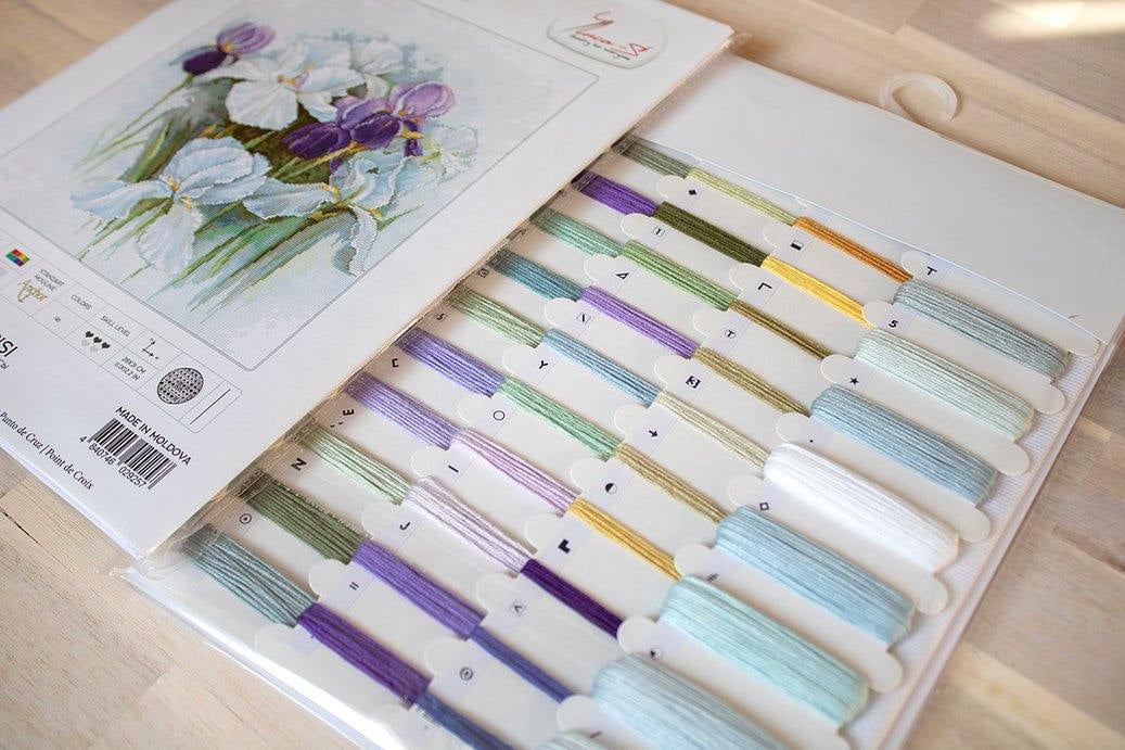 Counted Cross-Stitch Kit Irises B2367 By Luca-S Needlework Easy Flowers Nature White Purple Canvas Cotton
