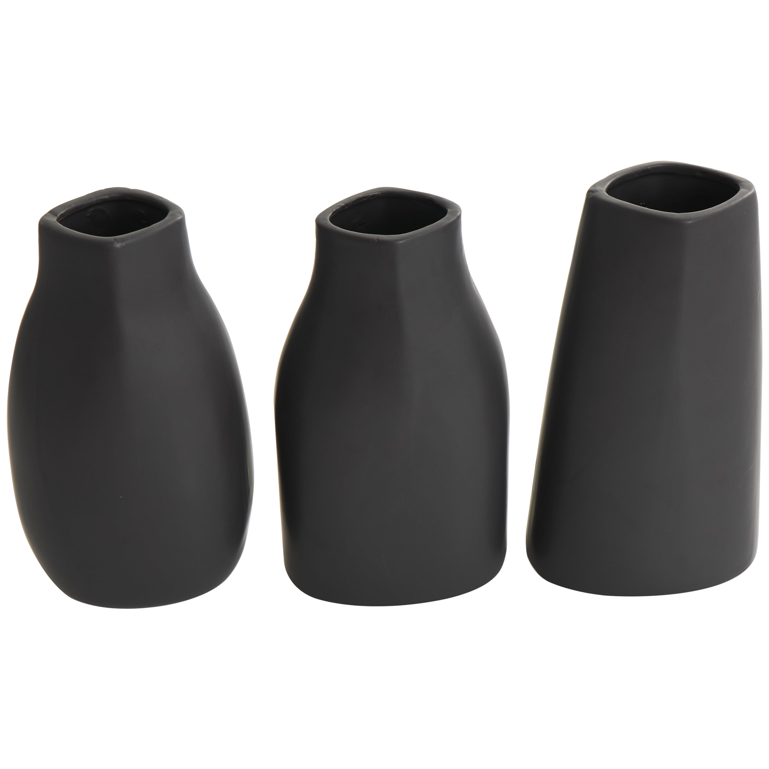 DecMode 5"W, 9"H Minimalistic Dimensional Black Ceramic Vase with Varying Shapes, Set of 3