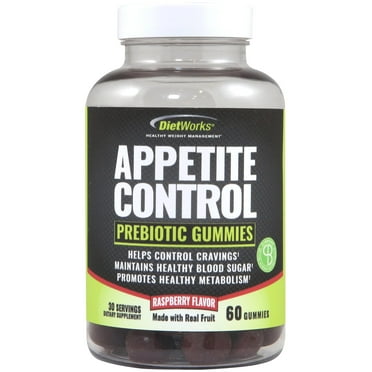 DietWorks Appetite Control Prebiotic Gummies, Appetite Suppressant, Promotes Weight Loss, Feel Fuller Faster, Raspberry Flavor, 60 Gummies
