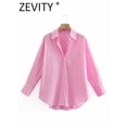 thumbnail image 2 of Zevity nuevas mujeres simplemente color caramelo camisas de popelina de un solo pecho Oficina señora blusa de manga larga Roupas Chic Chemise Tops LS9114 Deng Xun unisex, 2 of 2