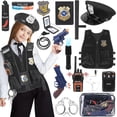 thumbnail image 2 of IVENRXIU Disfraz de policía para niños, 20 piezas, disfraz de oficial de policía, juguete para juego de simulación con accesorios de policía y bolsa de almacenamiento, disfraces de Halloween para niña, 2 of 3