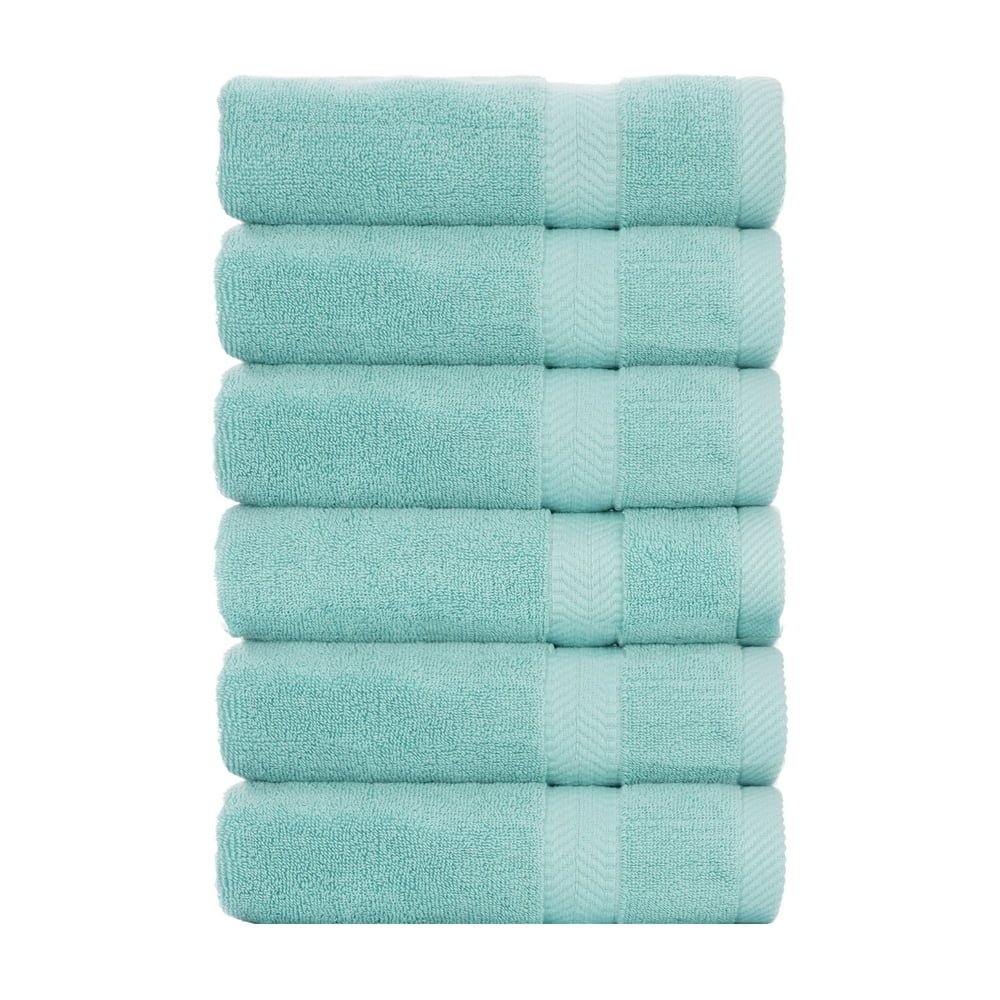 Terry Cotton Hand Towel, Set of 6, Nautical Teal Color