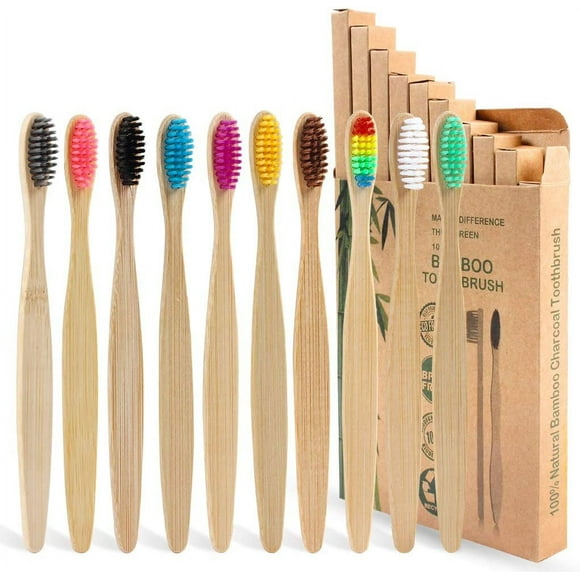 Bamboo Toothbrushes with Soft Bristles,10 Packs of Organic Natural Adult Bamboo Soft Toothbrush for Family, Travel(Multicolor)
