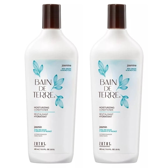 Bain de Terre Jasmine Moisturizing Conditioner, Rich Hydration for Dry Hair, with Argan & Monoi Oils, Paraben-Free, Color-Safe, Vegan - Pack of 2