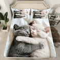 thumbnail image 2 of Manfei Black Grey Cat Teens Full Size Sheets, 3D Animal Lover Bed Sheets, Cute Kitten Sheet Sets, Luxury Bedroom Decor, 4-Piece, 2 of 7