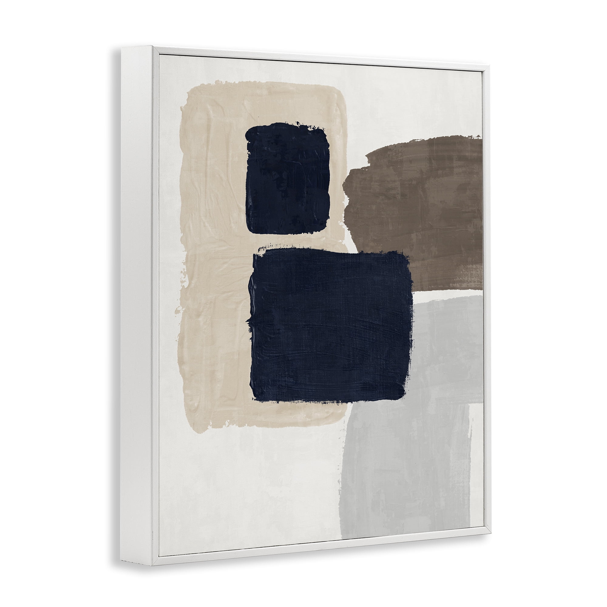 Stupell Industries Navy Blocked Shapes Abstract Painting White Framed Art Print Wall Art, 24 x 30