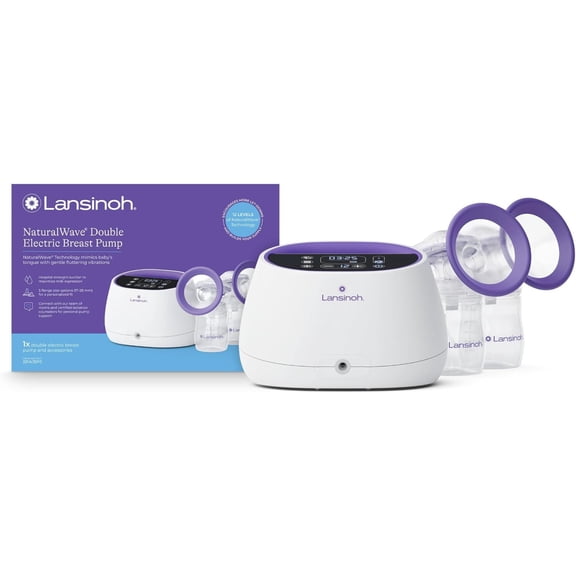 Lansinoh NaturalWave Double Electric Breast Pump White/Purple, 12 Suction Levels, 5 Flange Sizes