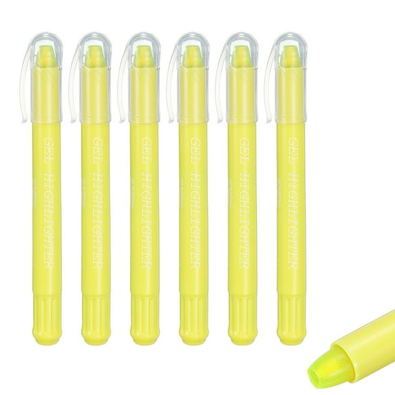 Fluorescent Yellow Gel Highlighters, 6 Pack Gel High Lighters No Bleeds Highliters Pens Wax Crayon Neon Clear View Bright Marker Pen Twist Up Gel Stick Cute for Books Office Adults