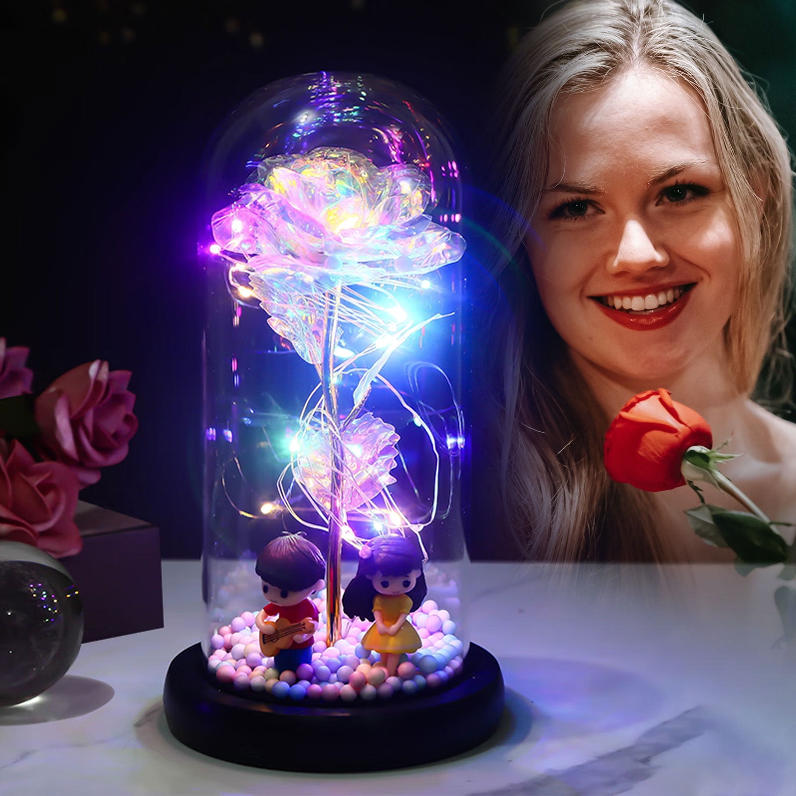 Galaxy Rose Flower Birthday Gift, Colorful Artificial Rose Forever with