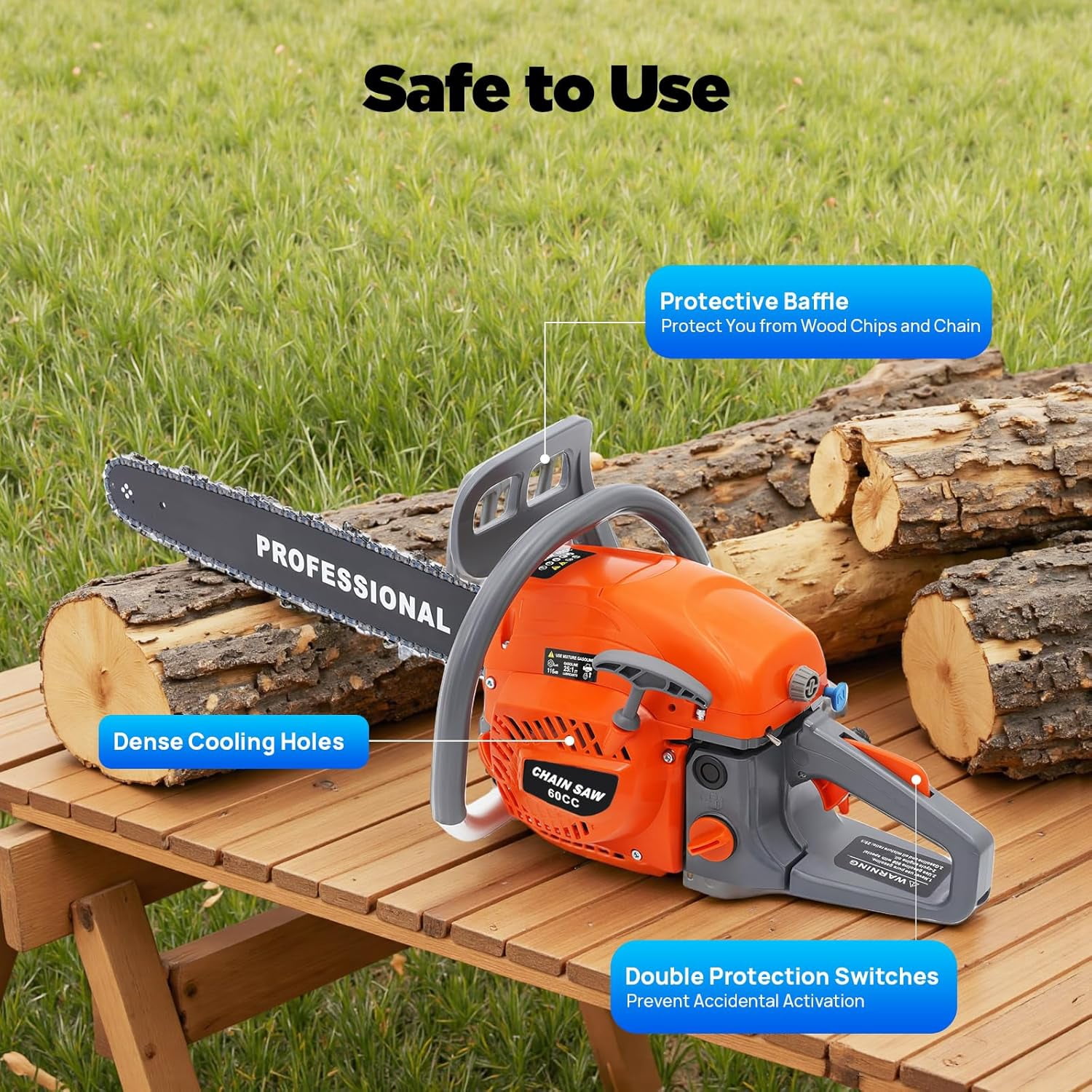 Miumaeov 60CC Gas Chainsaws,2 Stroke Power Chain Saws,22 Inch Petrol Gasoline Chain Saw,Single Cylinder,Air-cooled,Hand Pull Start for Forest Harvesting,Cutting Wood