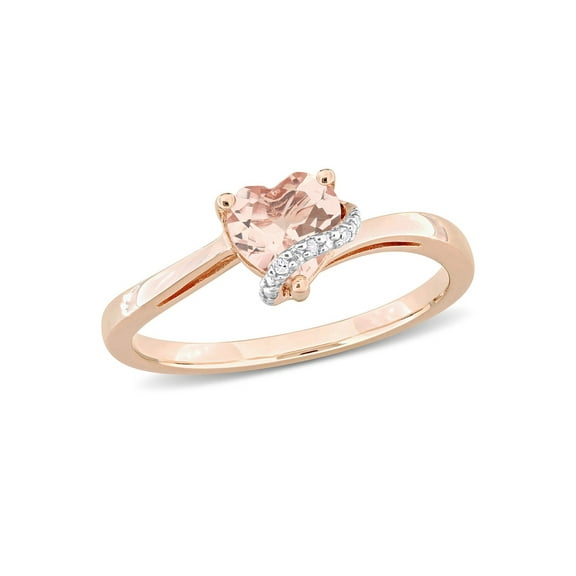 3/5 Carat (Ctw) Morganite Heart Promise Ring with Accent Diamonds in Rose Plated Sterling Silver for Women