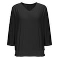 thumbnail image 3 of Women's V Neck 3/4 Sleeve Tops Casual T Shirts Basic Summer Tees Loose Fit Pullover Tunic Fashion Women's Comfortable Solid Color Soft Breathable Blouse Elastic Hem Waist-Cinching Blouses, 3 of 9