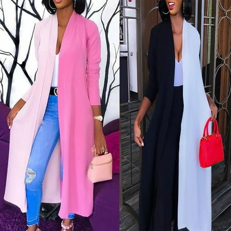 Womens Loose Long Sleeve Cardigan Summer Kimono Shawl Tops Coat Jacket Patchwork Color